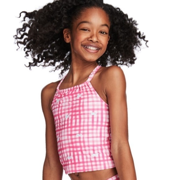 Vineyard Vines Pink Painted Gingham Tankini Top Blue Embroidered Whales Size M - Picture 7 of 7